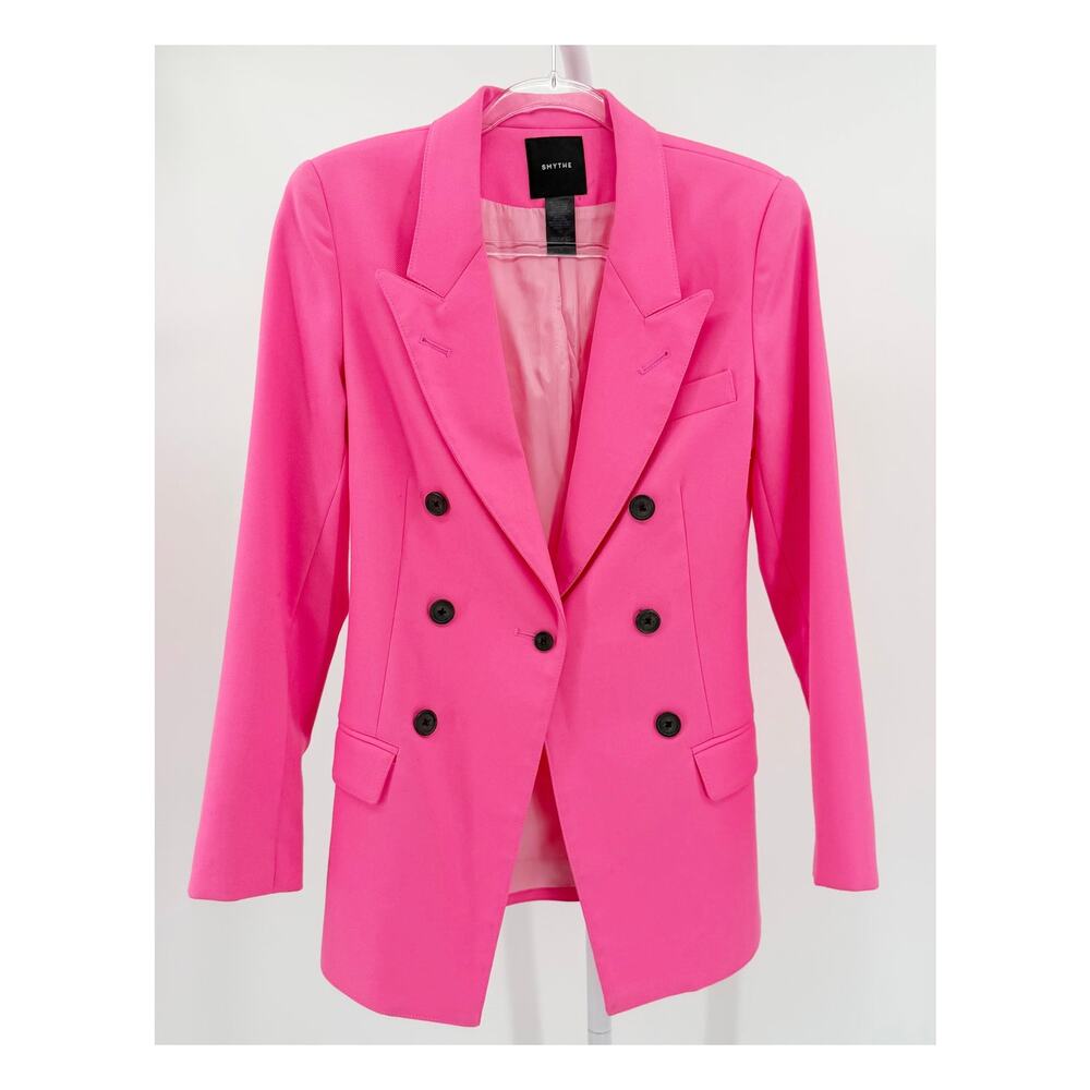 Smythe Shocking Pink Not a DB Blazer Peaked Lapel Single Button Jacket Size 8